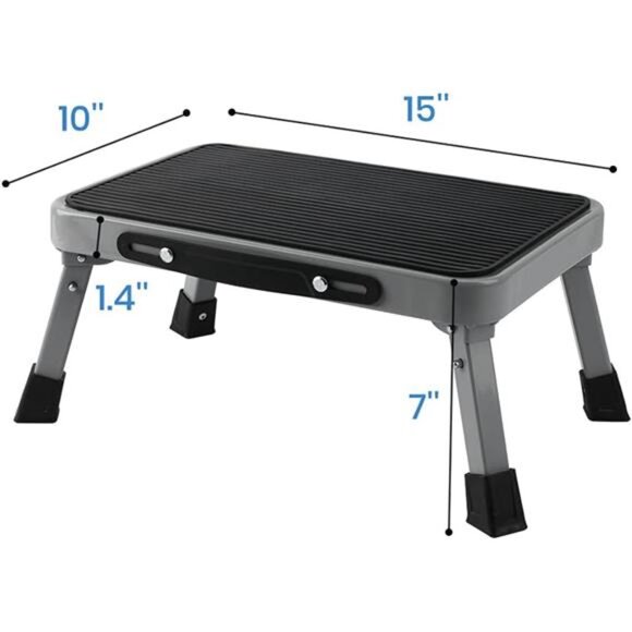 1-Step 330lbs Capacity Folding Metal Step Stool, Portable Step Ladder, Non Slip - Picture 6 of 7